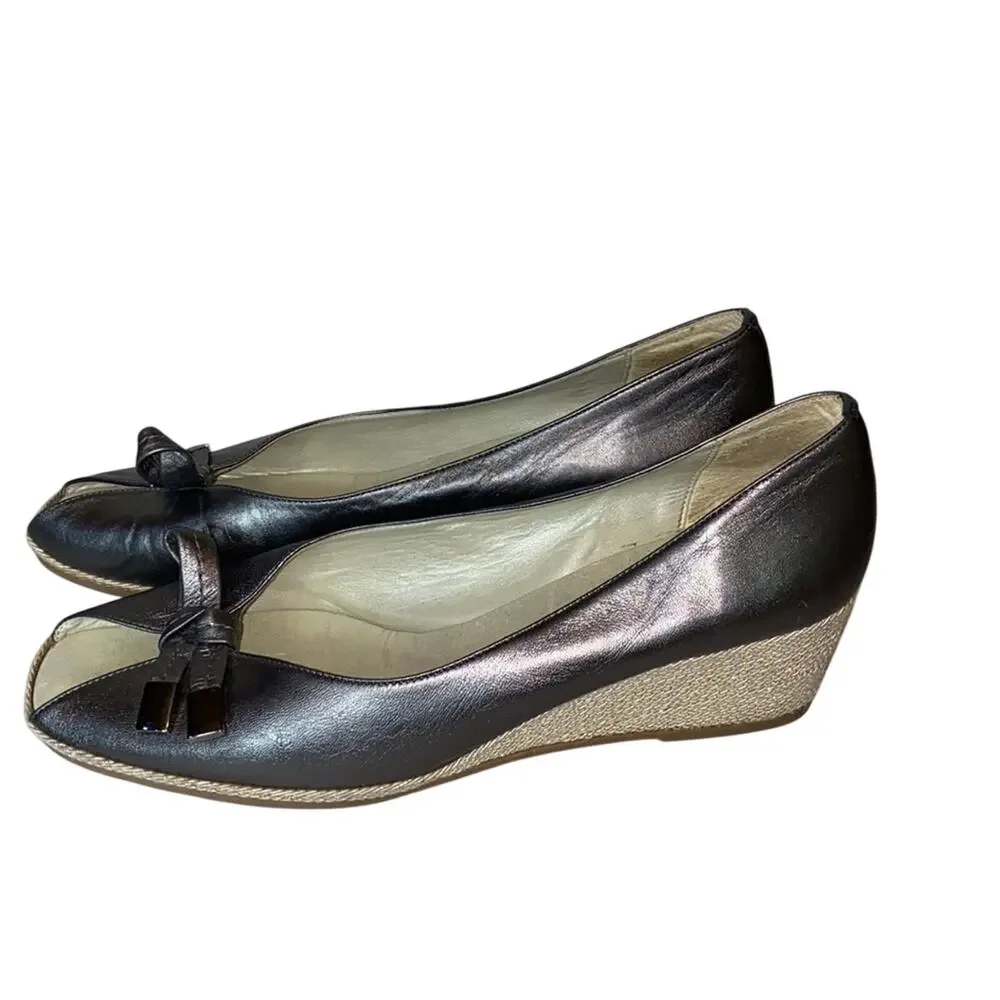 Carvela Made in Italy Leather Peep Toe Wedges 40